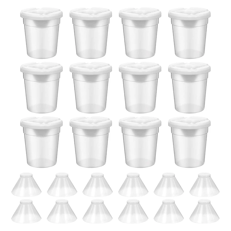 PWS 12 Packs Paint Cups With Lids For Kids No Spill Learning Color Cups Reusable Paint Containers With Lids For Young Artist