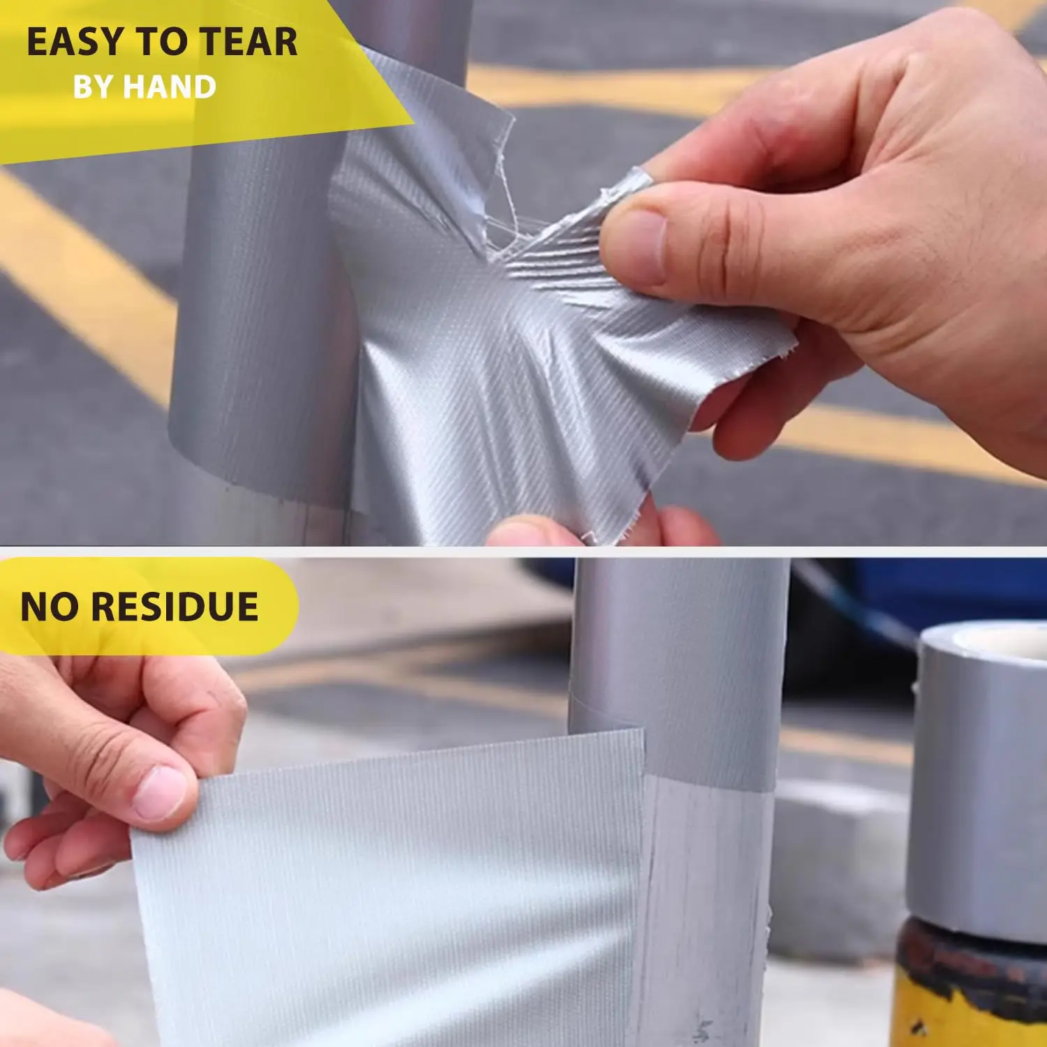 ダクトテープ ヘビーデューティー 防水 シルバー、強力な粘着性 ダクトテープ 残留物なし 大量 家庭用、DIY、屋外修理 手で切れる