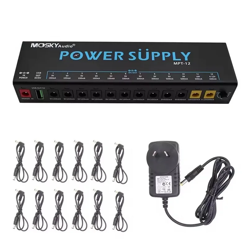 MOSKY MPT-12 Guitar Effect Pedal Power Supply 12 Isolated DC Outputs/5V USB Output for 9V 12V 18V Protection Guitar Accessories view 5