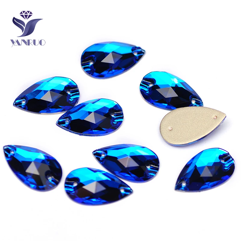 YANRUO 3230 All Sizes Capri Blue Drop Sew On Strass Crystal Stones Flatback Sewing Rhinestones For Needlework