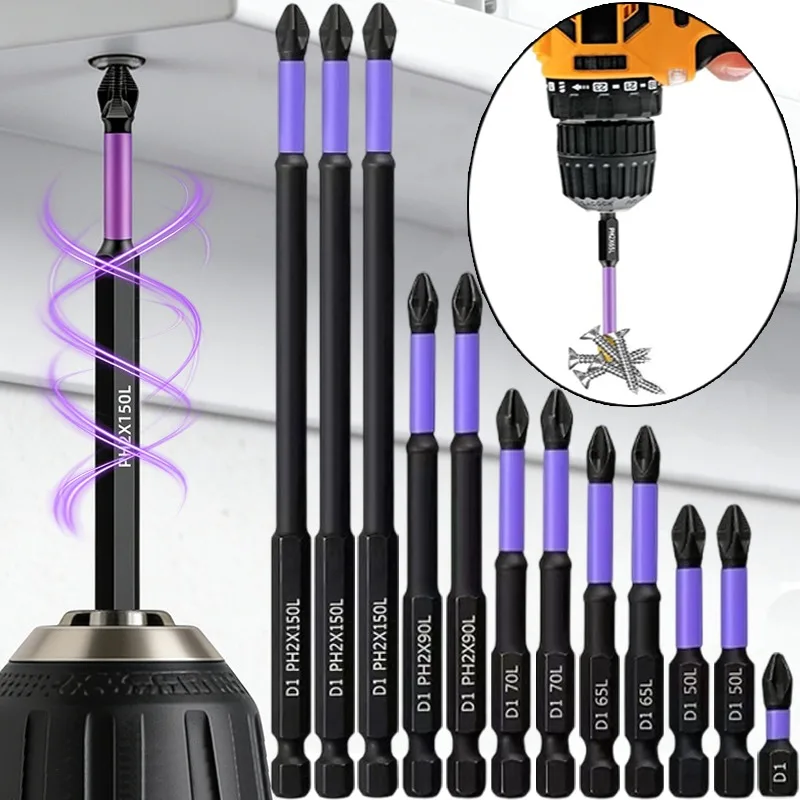 6PCS Magnetic Phillips Screwdriver Drill Bit Set Anti-Slip Shock-Absorbent Bits Hex Shank Cross Impact Electric Screwdrivers