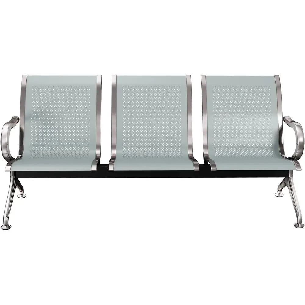 

3-Seat Silver Waiting Room Chair with Arms for Office, Hospital, Market, and Airport Use