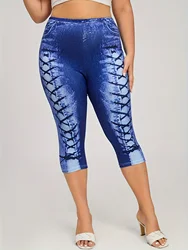 Plus Size Allover Print Skinny Legginsy Casual Every Day Rozciągliwe legginsy Capris Odzież damska w dużych rozmiarach