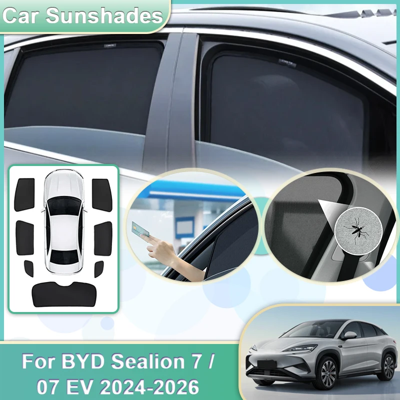

Car Mesh Sun Shade For BYD Sealion 7 Body Kit 07 EV 2024-2026 2025 Sunshades Windshield Window Visors Breathable Car Accessories
