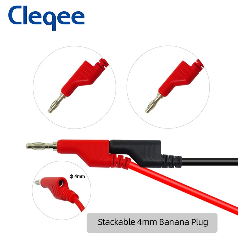 Cleqee P1036B series 4mm Dual Stackable Banana Plug Test Leads Kit with Alligator Clip Spade Plug & Test Probes for Multimeter