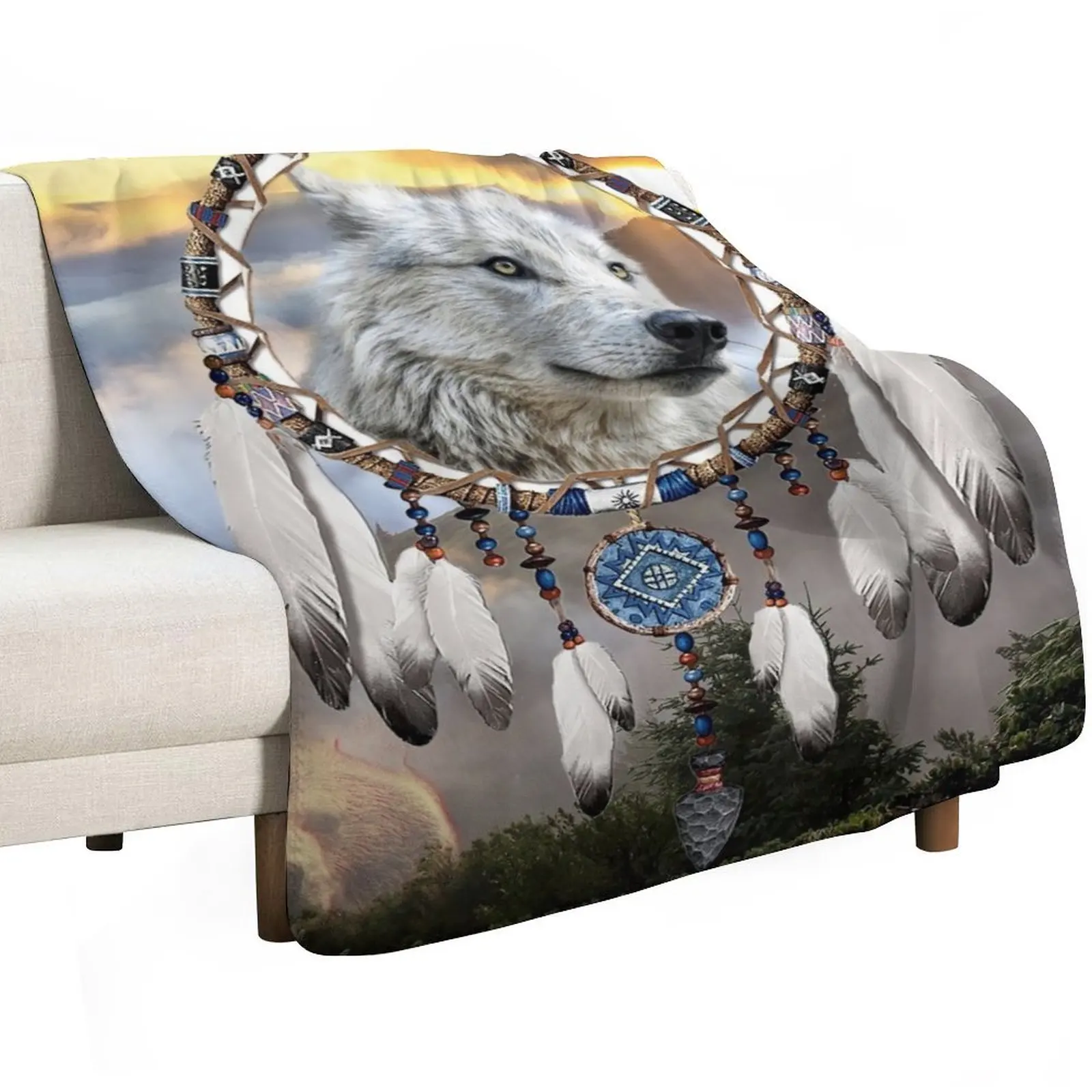 Wolf, Bear and Dream Catcher Throw Blanket Bed linens For Decorative Sofa Thermal blankets and throws Polar for sofa Blankets