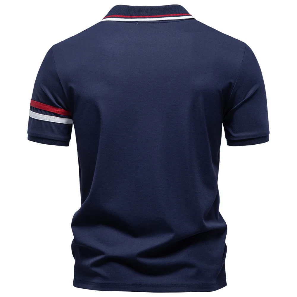 New summer men's polo shirt half-open design, horizontal stripe collar, casual business breathable and fitted golf T-shirt for