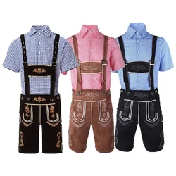 Bavarian Octoberfest German Beer Costume Male Oktoberfest Lederhosen Costume Beer Shirt Suspender Shorts Hat Cosplay Costumes
