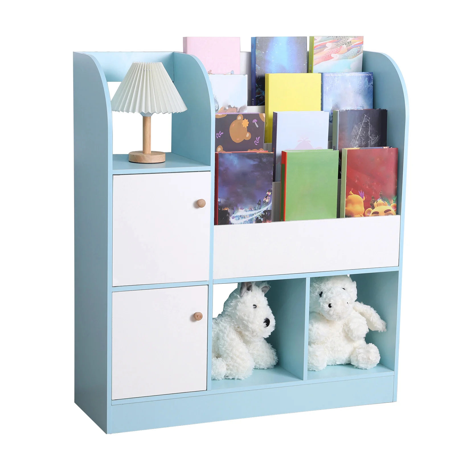 Multifunctional Bookcase with 4-Tiers Book Slots, 3 Open Shelves and 2 Drawers, Bookcase Display Stand, Toy Stor