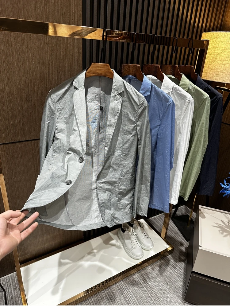 

Ultra-Lightweight Men's Busin Jaet Summer Pure Color Suit Collar Outdoor Qui-Dry Skin-Friendly UV Protection Coat