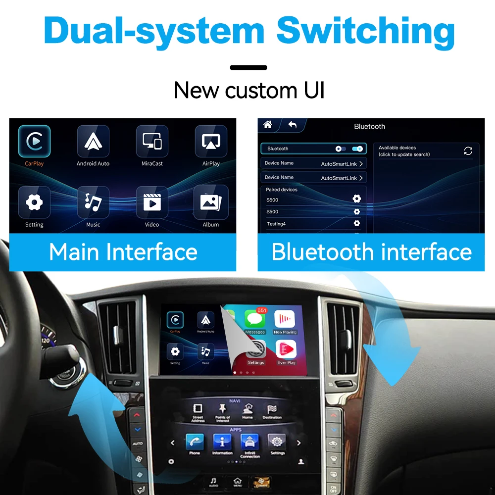 New JoyeAuto Wireless Apple CarPlay for Infiniti Double Screen 2013-2015 Q50 Q60 Q50L Android Auto Mirror-Link Car Play AirPlay