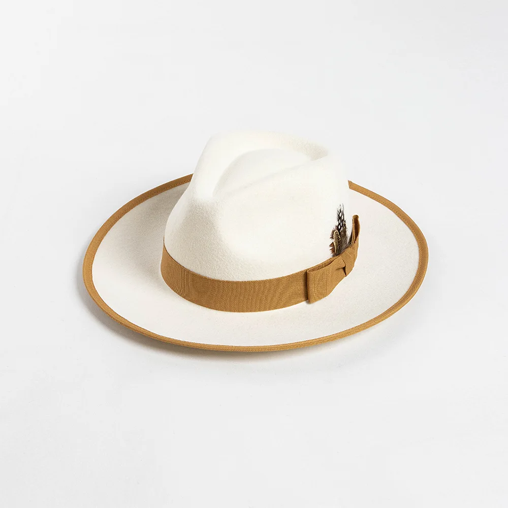 Fashion Retro Edged Ribbon Bow Feather Wool Felt Jazz Hat Warm Fedora Trendy