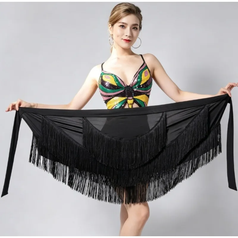 New Latin Dance Hip Scarf – Irregular Fringe Wrap  – Flowy & Breathable – Perfect for Salsa Practice Stage Performance