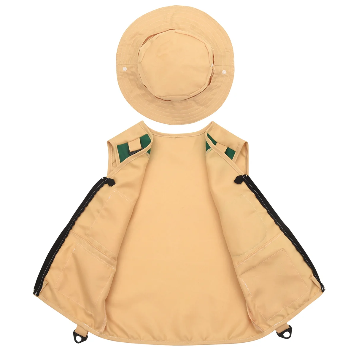 Outdoor Adventure Kit,Young Kid's Khaki Cargo Vest and Hat Comfortable and Durable Explorer Costume Role Play Toy