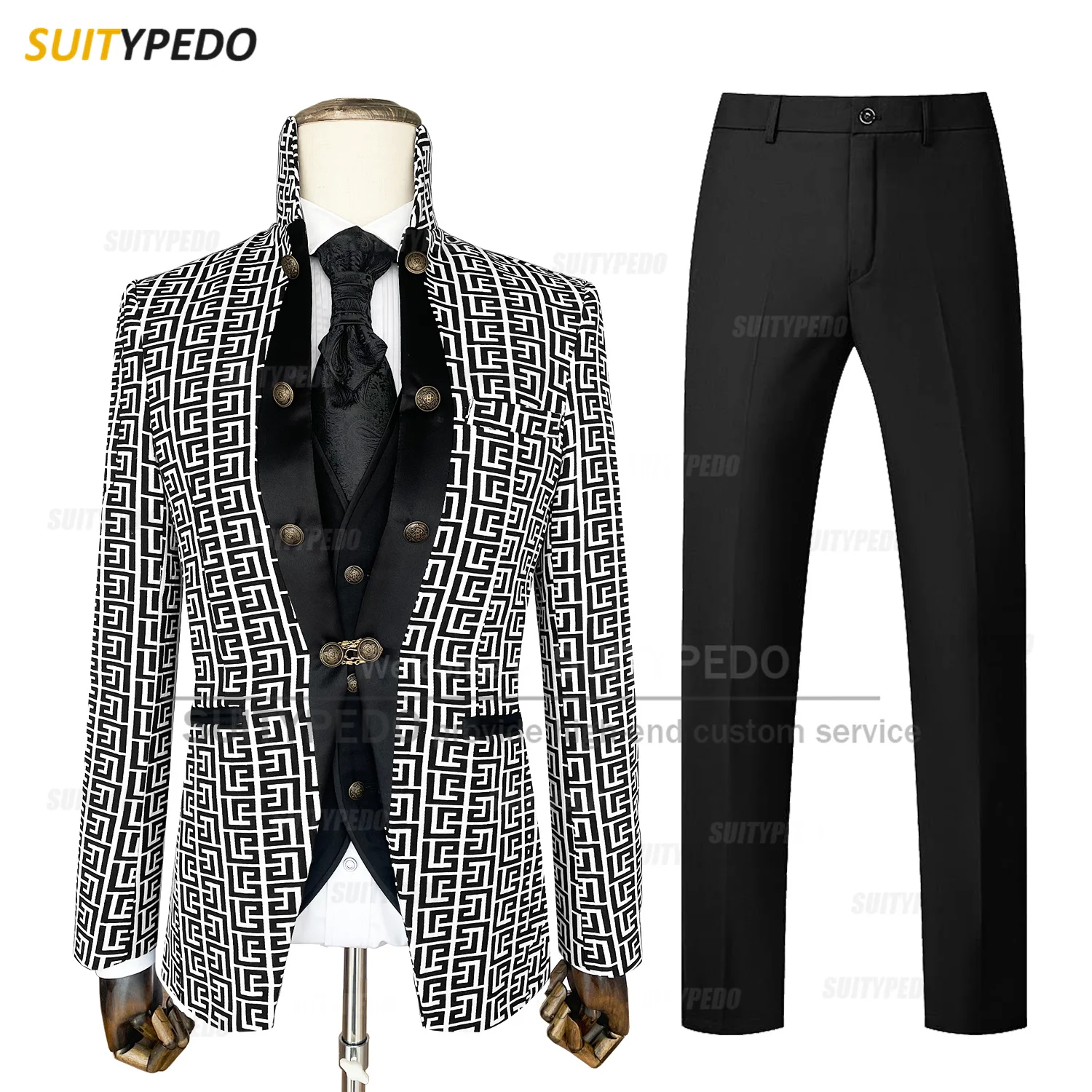 Luxury Men Suit Set Wedding Gala Groomsman Slim Fit Elegant Costumes Custom Piano Performance Formal Blazer Vest Pants 3 Pieces