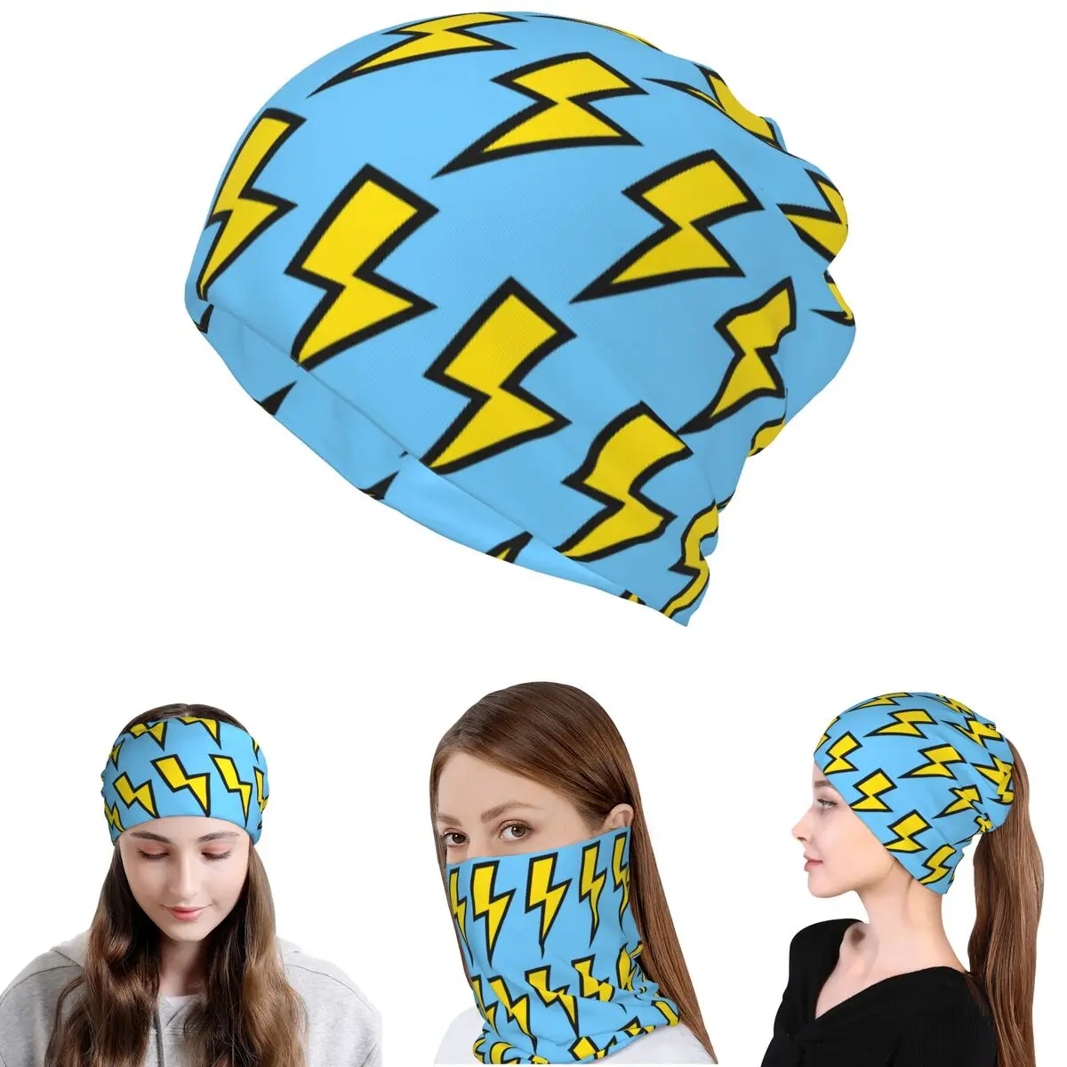 Gelbe Blitzstrahlen mit leuchtend blauem Bandana, Halstuch, warme Gesichtsmaske, Mütze, Unisex, für Erwachsene, für alle Jahreszeiten