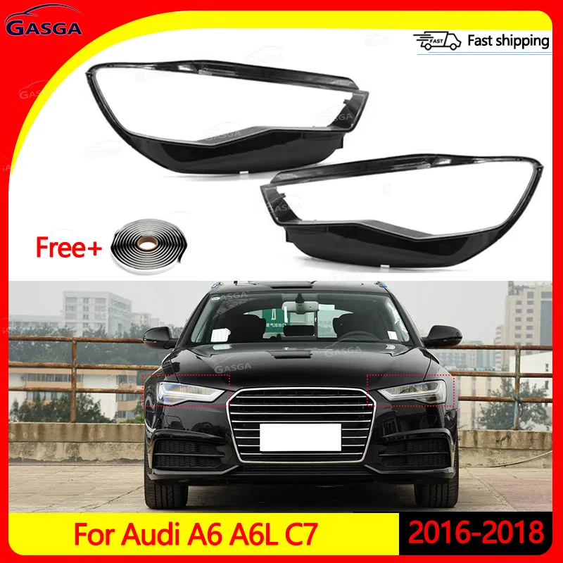 GASGA Für Audi A6 A6L C7 2016-2018 Transparente Scheinwerferabdeckung Scheinwerfergehäuse Klare Linse Plexiglas Ersatz für Original-Lampenschirm