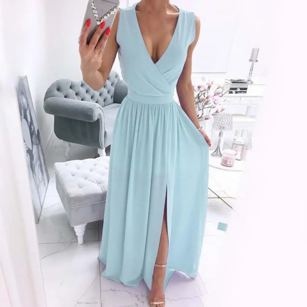 Wedding Dress V-neck A-line Maxi Dress Elegant V Neck Pleated Maxi Dress for Women Floor Length Evening for Wedding for Special