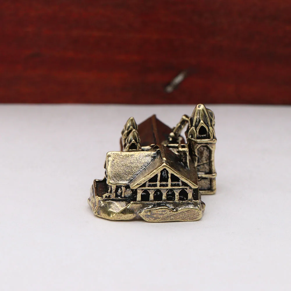 Brass Small House Miniatures Figurines Castle Architecture Micro Landscape Desktop Crafts Ornaments Home Decorations Accessories