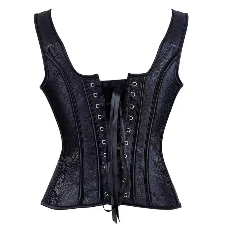 Women Corset with Straps Black Overbust Corset Plus Size Floral Jacquard Corset Zipper Top Gothic Steampunk Corset Bustier - Image 3