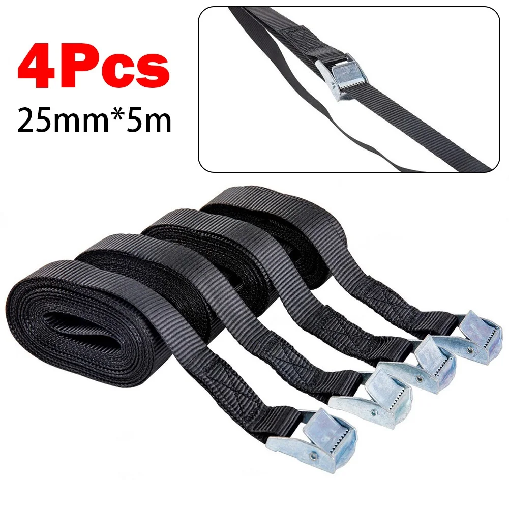 

Securing Motorcycle Lashing Strap Cargo Straps 250kg 25mm*5M 4PCS With Cam Buckle Zinc Alloy + Nylon Brand New