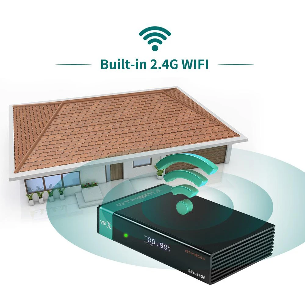 Gtmedia ตัวรับสัญญาณดาวเทียม DVB-S2X V8X Biss Auto ROLL vcm/acm/ Multi-Stream AVS + H.265ในตัว2.4G พร้อม M3U CA-CARD