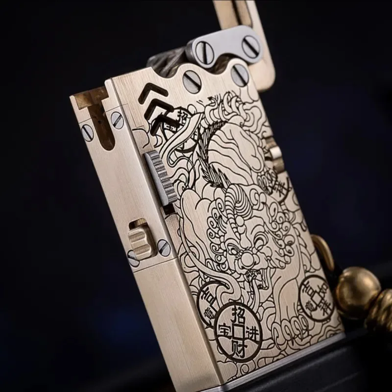 The 6th generation Dragon Tongue Kerosene Lighter Brass Handmade Machinery Old Vintage Windproof High grade Fully Automatic Ejec