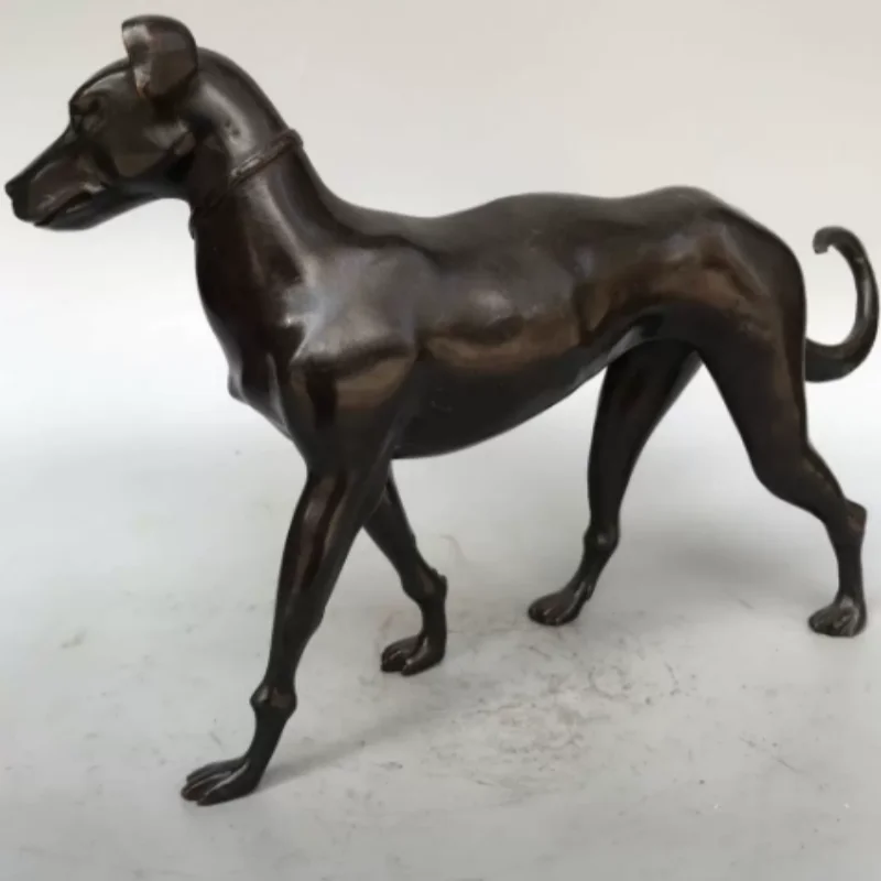 Vintage Brass Zodiac Dog Statue - Traditional Chinese Animal Ornament, Desktop Decor for Home & Office