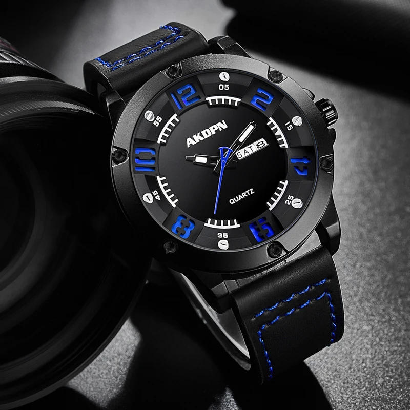 Relógio esportivo masculino relógios de quartzo pulseira de couro à prova dwaterproof água relógios de pulso masculino casual relógio de negócios relógios de luxo