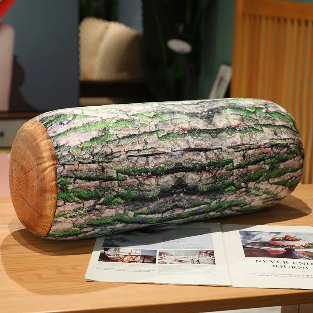 Plush Material Tree Log Pillow PP Cotton Filled Realistic Wood Grain Round Floor Cushion Soft Texture Plush Log Pillow