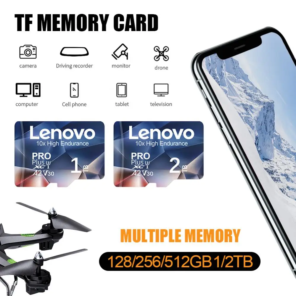 Kartu memori Lenovo 2TB A2 Class10, kartu SD Mini 1TB U3 V30 kecepatan tinggi 128GB untuk Nintendo Switch kamera ponsel game