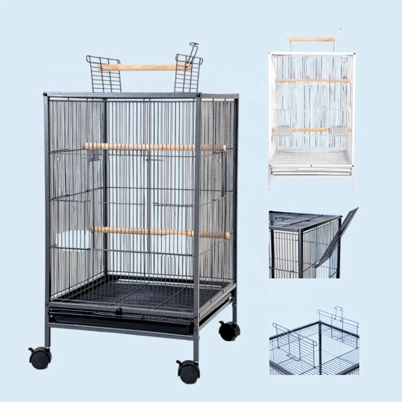 

Hot Selling Home Animal Parrot Cages Rolling Stand Large Bird Cage With 3 Perch Stands And 2 Feeding Boxes