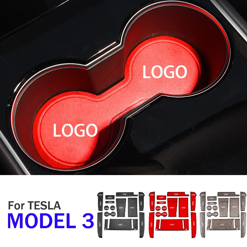 

Car Cup Anti-slip Pad Mat For Tesla Model 3 Coffee Cushion Storage Groove Protect Coaster Interior Accessories