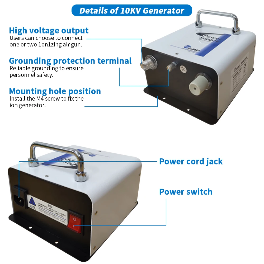 Ion Air Gun Anti-Static Industrial Dust Removal Air Gun Double-Needle High Voltage Ion Generator 110V/220V