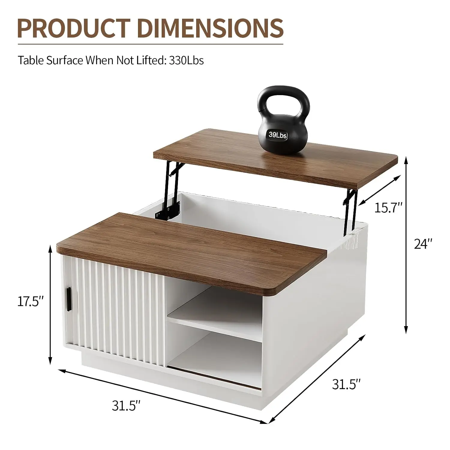 Lift Top Coffee Table with Sliding Door, Hidden Storage, Adjustable Height 17.5