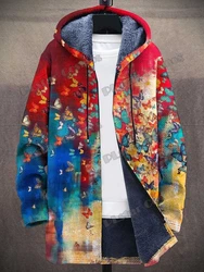 Vintage Butterfly & Paisley Art Pattern 3D Printed Men's Fashion Plush Thick Hooded Coat Winter Casual Warm zipper jacket CM16