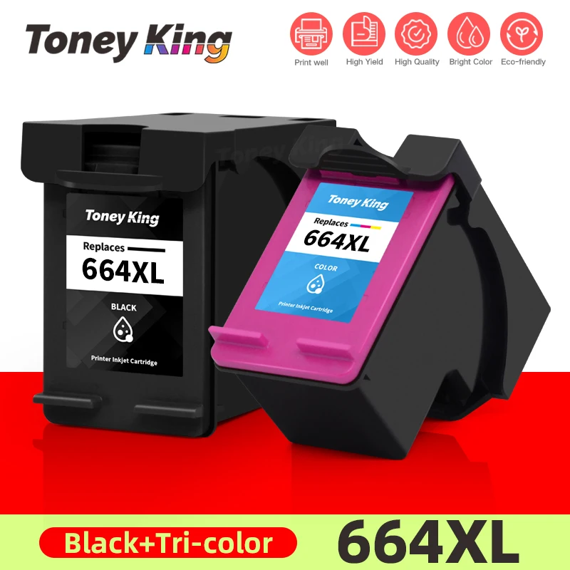 TONEY KING-Cartucho de tinta remanufaturado, compatível com HP 664 XL, Deskjet Banner, 3636, 3638, 4535, 4536, 4538, 4675, 4676, 4678