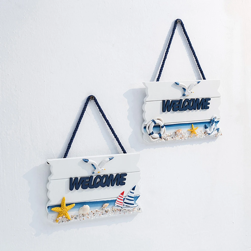 

Wooden Welcome Sign Mediterranean Style Hanging Board Sail Boat Decor Homestay Eco Friendly Practical House Charm Porch