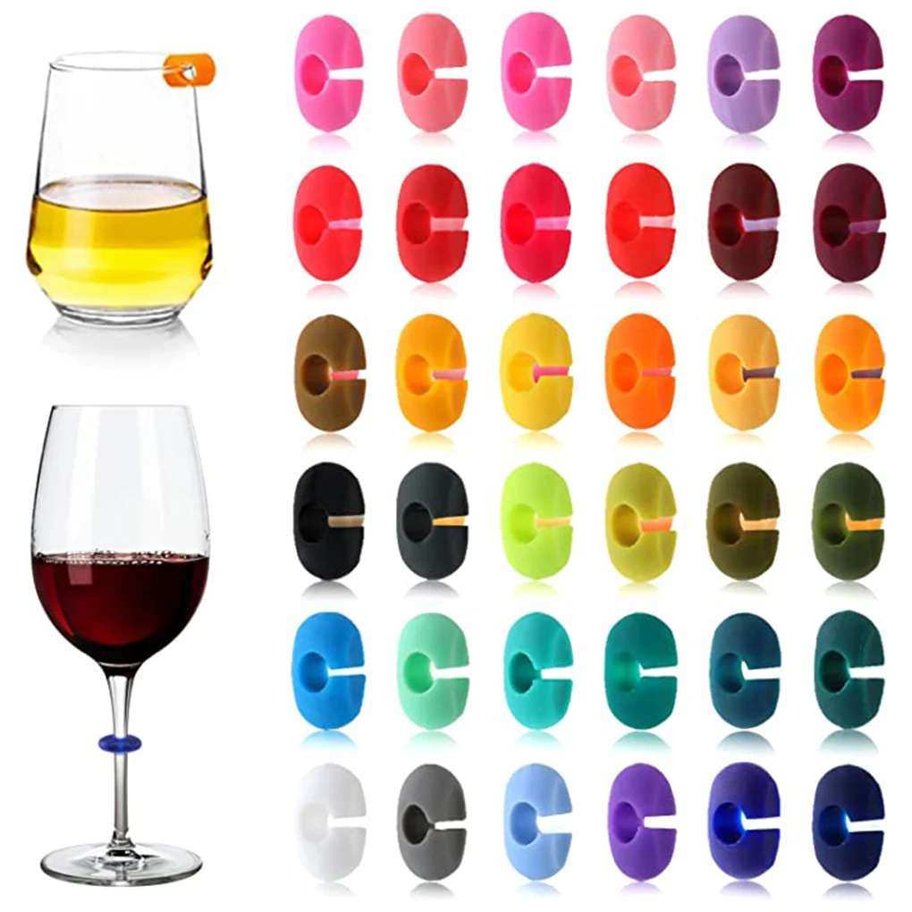 Pack of 36 Color Random Wine Glass Marker Champagne Glasses Cup Labels Reusable Tags Recognizer Household Outdoor Party