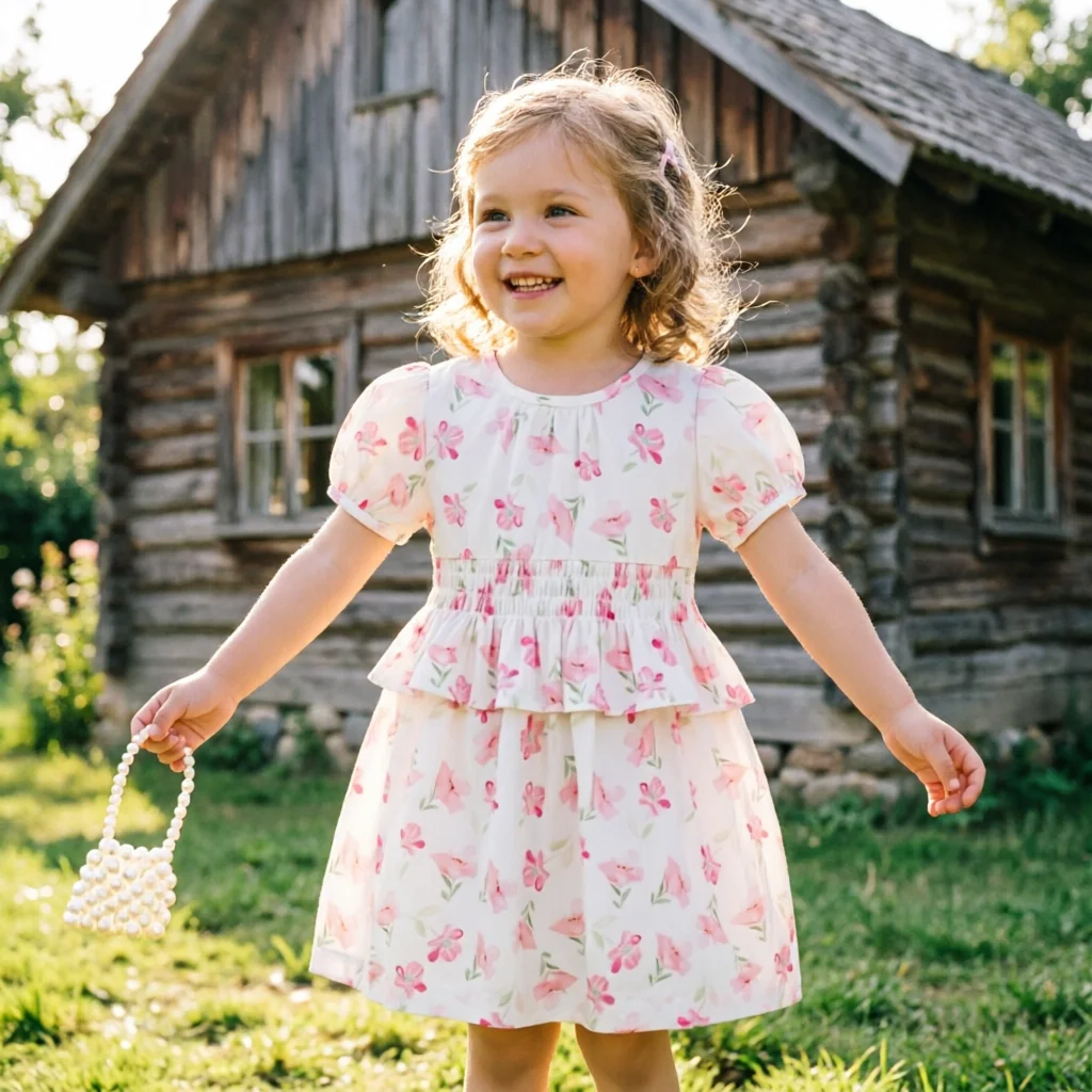 Girls Dress Summer Spanish Style Pink Floral Smocked Cute Short Sleeve Cotton Thin Breathable Casual Princess Dress For Toddler