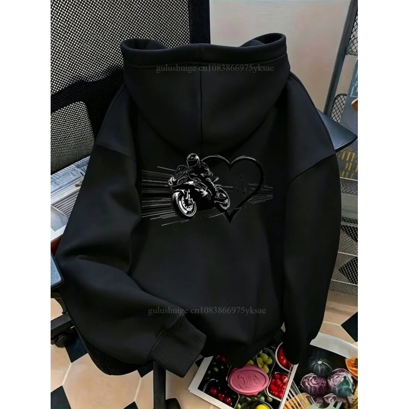 Streetwear Pullover Hoodie Halloween Gifts Motorcycle Rider Heart Graphic Autumn Winter Fall Clothes For Him Her Boyfriend