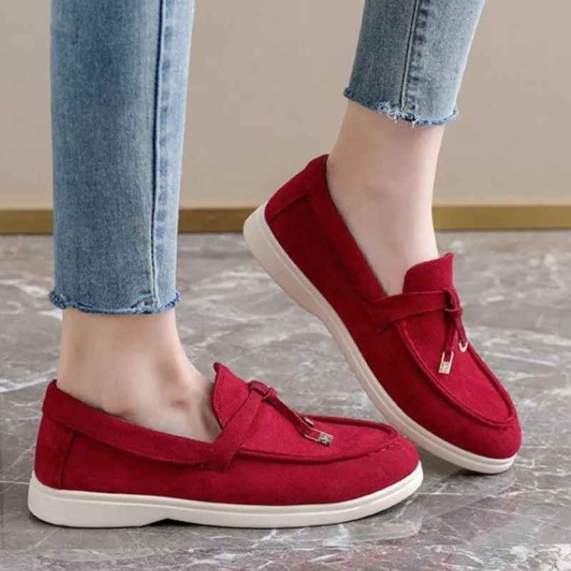 

Soft Bottom Slip-On Flounce Casual Flat Women's Shoes Easy Wear Low Cut Rubber Sole Korean Style Spring Summer Loafers