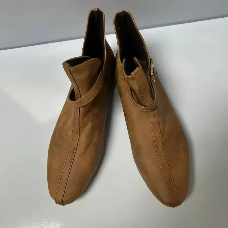 Pirate Boots Medieval Viking Vintage Renaissance Brown Buckle Leather Boots Short Flat Shoes Men Knight Prince Cosplay Costume