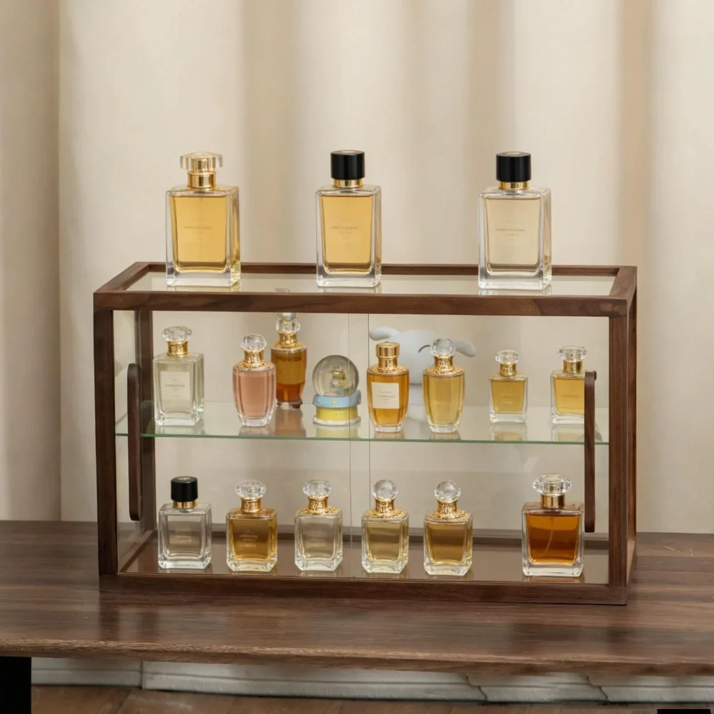 Solid wood glass coffee shop dessert bread cake teacup toy figure perfume display storage cabinet