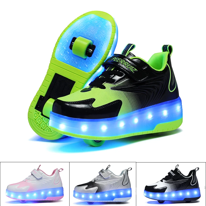 

Boys Girls Roller Shoes LED Light Up Children Two Wheels Roller Skate Casual Skateboarding Shoes Kids Luminous Sneakers