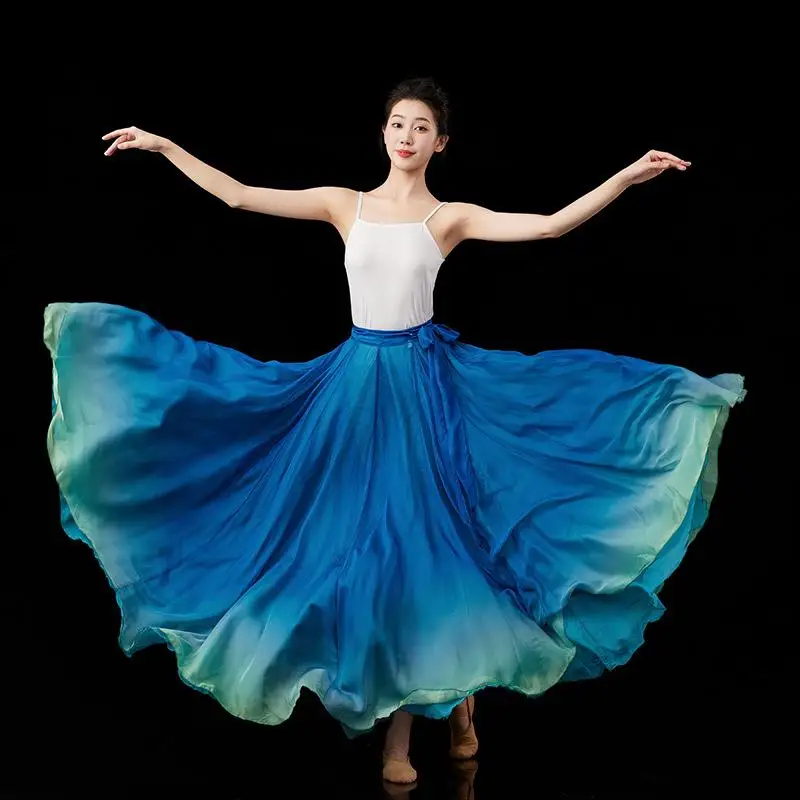 Costume de danse classique chinoise pour femmes, en mousseline de soie dégradée, grande balançoire, jupes de Flamenco, vêtements de danseuse traditionnelles pour spectacle sur scène