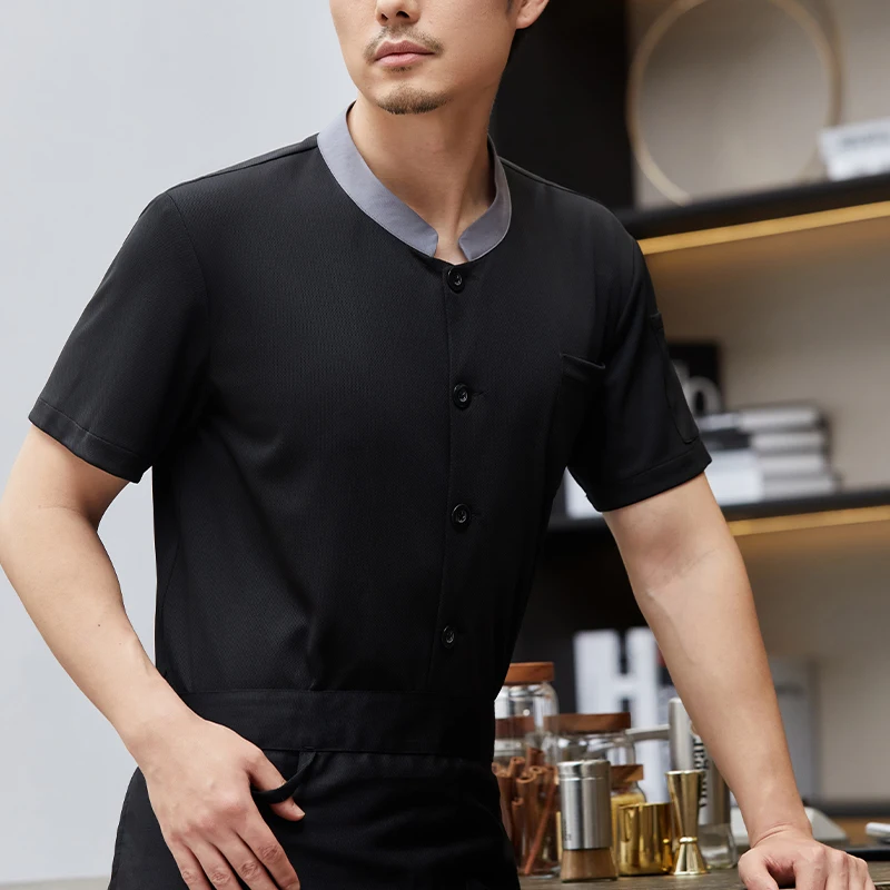 Summer Men Chef Jacket Full Body Breathable Mesh Design for Restaurant Kitchen Cook Shirt Hotel Catering Waiter Working Uniform