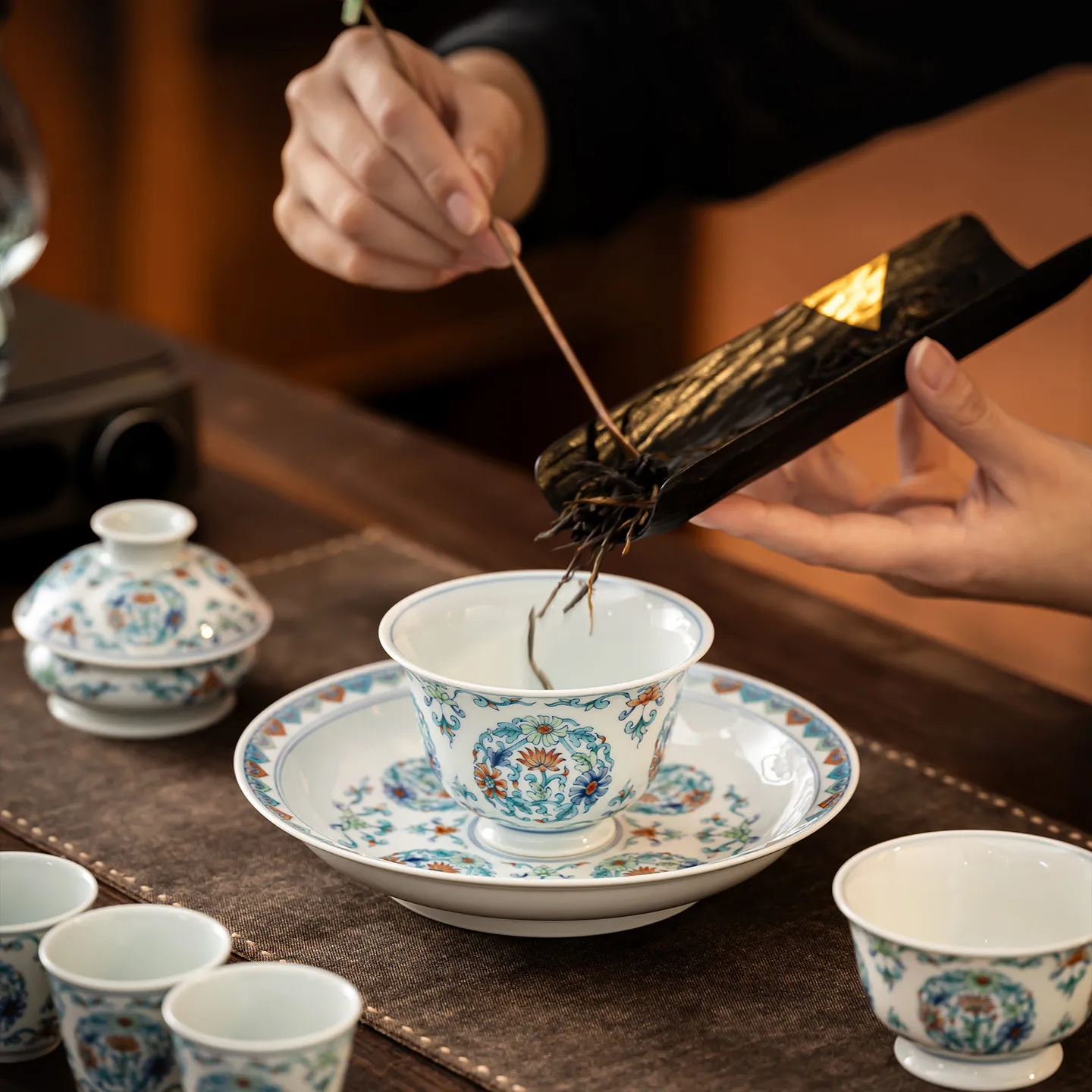 High-End Jingdezhen Blue and White Five-Color Underglaze Two Tureen Not Hot Tea Brewing Bowl Household Ceramic Cup 130ml