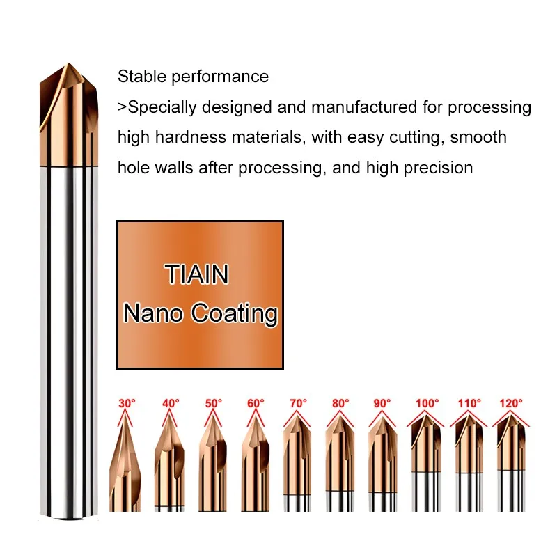 SHAZAM CNC Machining Tools Tungsten Steel Chamfer Cutter 3-Flute HRC55 Carbide Milling Cutter 30/40/50/60/70/80/90/100/110/120