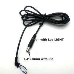 Copper DC Tip Plug Connector Cord Cable for Dell HP Laptop Charger Adapter black Pin 7.4 x 5.0 7.4*5.0mm with Led Light 1.8M